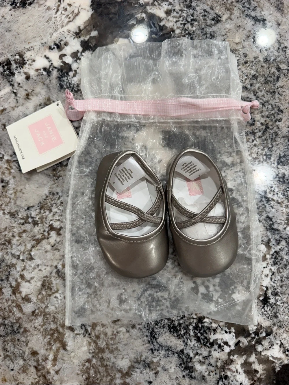 Janie and Jack Metallic Silver Crisscross Baby Ballet Flats crib shoes size 2